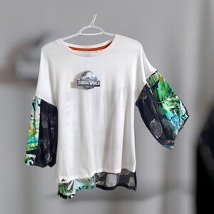 Jurassic Park Universal Studio Tropical Jungle Leaf Soft Cotton Puff Sleeve Tee